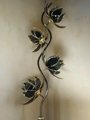 Vintage Hollywood Regency Black Glass Lotus Flower Floor Lamp Used  • $400