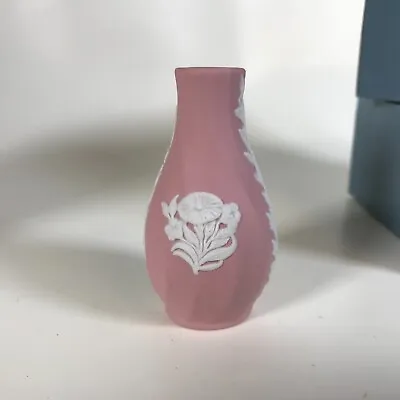 Wedgwood Pink Jasperware Floral Swirl Mini 2 3/8  Perfume Bottle Miniature Vase  • $16