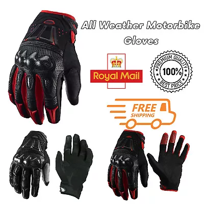 All Weather Motorbike Motorcycle Leather Gloves Men's Gloves Carbon Hard Knuckle • £15.19