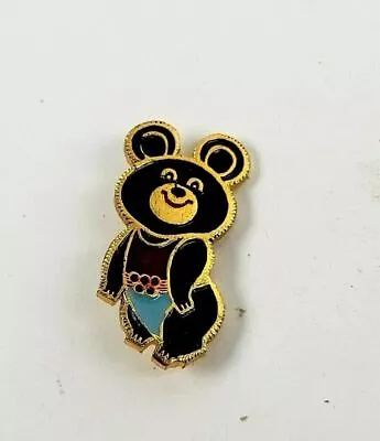 Vintage Black Swimming MISHA BEAR Mockba Olympic Pin Pinback • $7.70