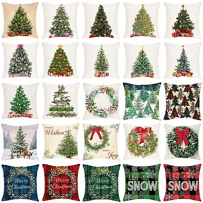 $4.20 • Buy Christmas Tree Pillow Covers Merry Christmas Throw Pillow Home Decorations 18x18