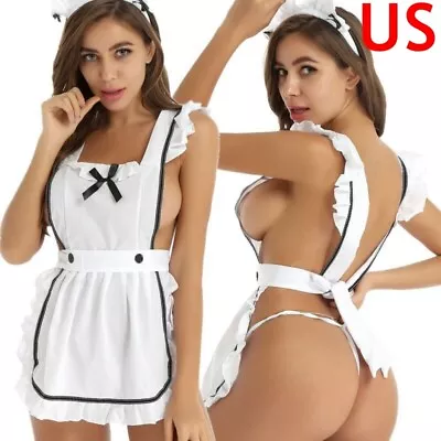 TiaoBug US Sexy Womens French Maid Apron Cosplay Fancy Dress G-string Costume • $10.11