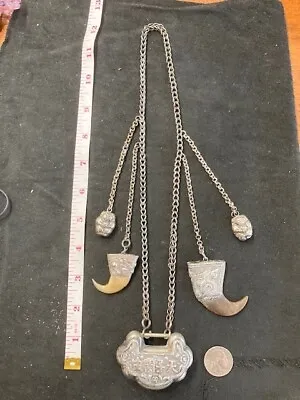 Wow! Very Rare And Unusual Silver Qing Dynasty Baby Lock Claw Necklace • $229