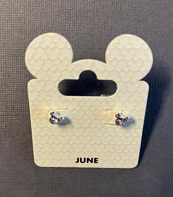 Disney Girl Earrings June Birthstone Mickey Minnie Mouse Ears Studs Silvertone • $7.99