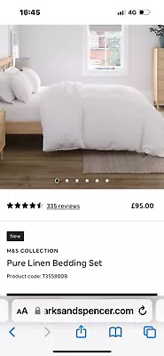 M & S 100 % Flax Linen 5ft King Duvet Cover White Excellent Sold Out • £85