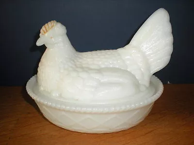 HEN On NEST Antique Milk Glass Covered Dish Vtg • $30.75