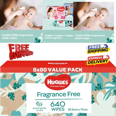 $31.99 • Buy 640 HUGGIES Thick Baby Wet Wipes Bulk Mega Pack Fragrance Free- Baby Wipes