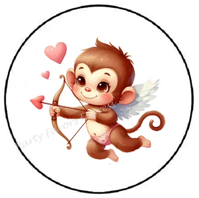 Monkey Cupid Valentines Day Envelope Seals Labels Stickers Party Favors • $1.99
