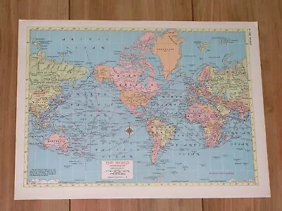 1953 Vintage Map Of The World Mercator Projection America Asia Europe Africa • $18