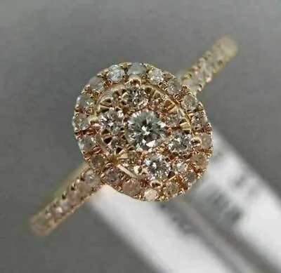 Estate .31ct Diamond 14k Rose Gold Cluster Oval Halo Semi Eternity Promise Ring • $1145.38