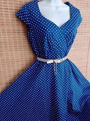 Vintage Style Cotton Spotty Dress S/M 50s Rockabilly 40s Wartime Remembrance • £17