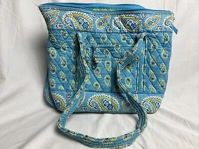 Vera Bradley TOTALLY TURQ Shoulder Bag Tote Zip Top Purse Turquoise • $19.99