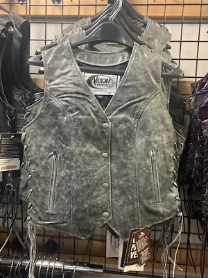 Ladies Distress Grey Leather Vest 6897.GY Size XL • $99.95