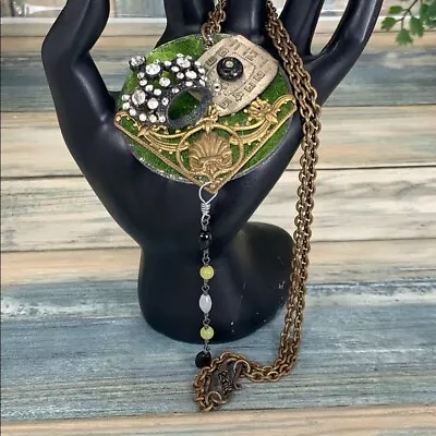 Adorned Crown Artisan Assemblage Cluster Crown Green Shell Steampunk Necklace • $42