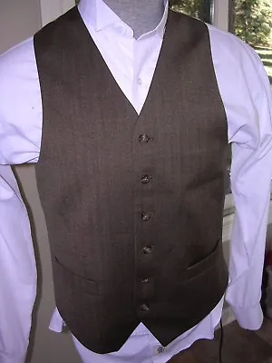 #616 Mens Brown Herringbone Tweed Victorian Dickens Steampunk 6 Button Vest M 40 • $24.50