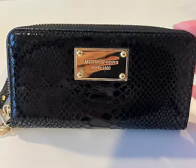 Michael Kors Wallet Zip Around Wristlet Python Embossed Black Leather NWOT • $48