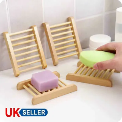 1/5/10PCS Natural Wooden Soap Tray Bathroom Kitchen Bamboo Holder Dish Box Rack • £6.49