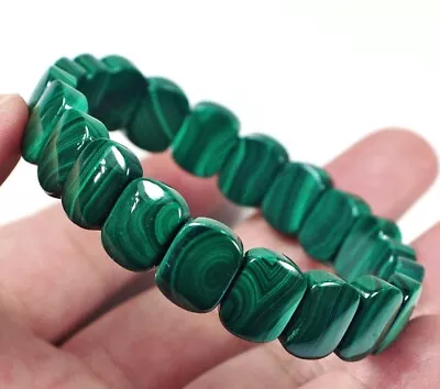 168Ct Natural Bull’s Eye Green Malachite Rectangle Bead Bracelet BMS152 • $1.99