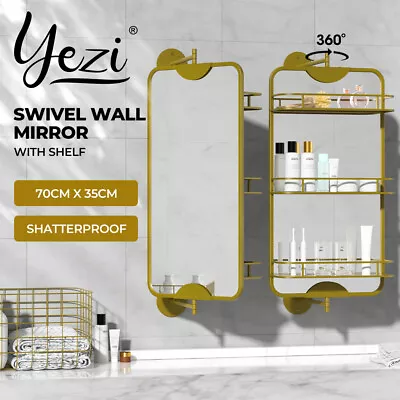 Yezi Bathroom Mirror Cabinet 360° Swivel Wall Mirrors Double-side Gold Rectangle • $109.99