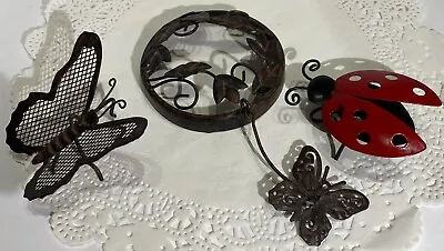 3 Candle Jar Toppers Rustic Metal Butterfly & Lady Bug Fits Yankee Candle Jars • £14.41