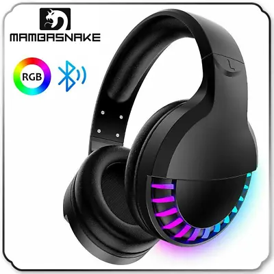 Wireless Bluetooth Gaming Headset Headphones With Mic For PC RGB Backlit Black • $38.99