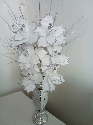 £29.99 • Buy Silver Bling Mosaic Romany Mirror Decorated 30cm Vase With 6 White Flowers