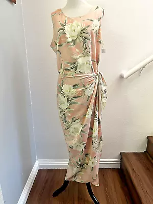 New Pink Floral Sarong Style Hawaiian Muumuu Hula Dress Made In Hawaii Size L • $45.99