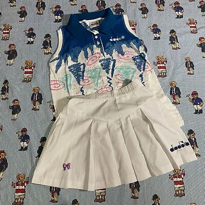 VTG Diadora White Blue 90s Tennis Shirt And Skirt Women’s Medium 10 Sleeveless  • $60