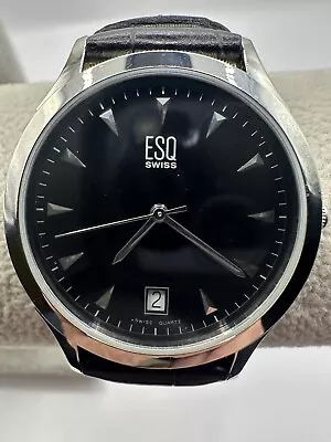 ESQ By Movado Mens Date Watch E5203 Black Leather New Battery 8  Z • $54.99