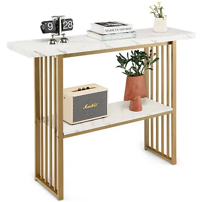 2-tier Console Table White Faux Marble Sofa Table Modern Entryway Table Hallway • £69.95