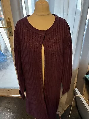 Ladies Cable Knit Open Long Line Cardigan Purple Size 18 • £5