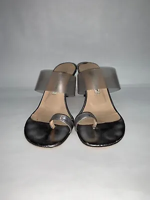 $450.00 Manolo Blahnik Pewter Clear PVC Heel Toe Ring Slide Sandal Sz 36.5 • $89