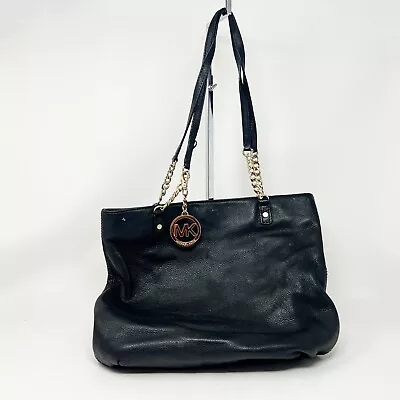 Michael Kors Genuine Leather Chain Link Strap Logo Shoulder Bag Purse Tote Black • $40.50