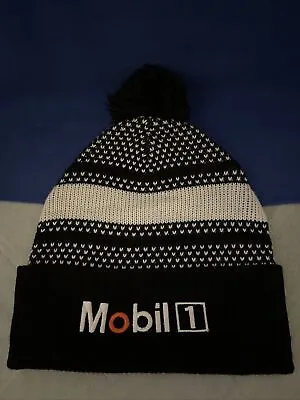 Mobil 1 Embroidered Logo Knit Cuffed Pom Black And White Beanie Hat Cap • $9.99