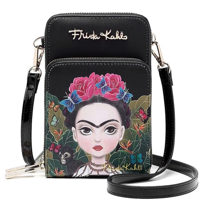 $30 • Buy Frida Kahlo Cartoon Collection Cellphone Cross Body Bag W/Wrislet - Black/Black