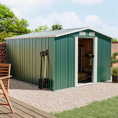 New Metal Garden Shed Apex Roof 10x8FT Storage House Tool Sheds With Free Base • £409.95