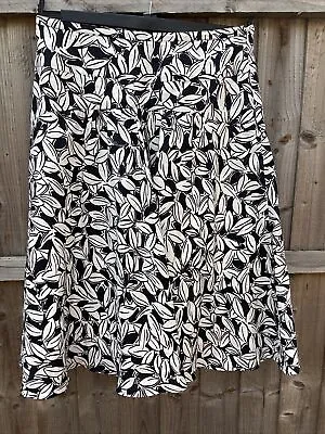 Laura Ashley Black White Design Linen Skirt Size 12 Lined Fit And Flare Vintage • £5