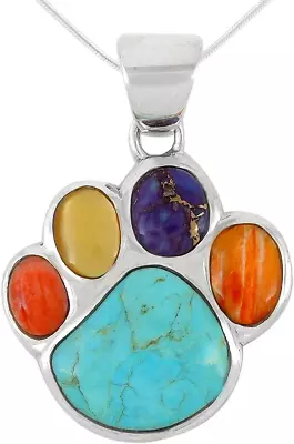 Dog Paw Pendant Necklace In 925 Sterling Silver With Genuine Turquoise & Gemston • $90