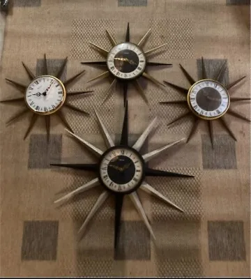 Vintage Mid Century Starburst Chronos Quartz Sun Style Wall Clocks • $1287.20