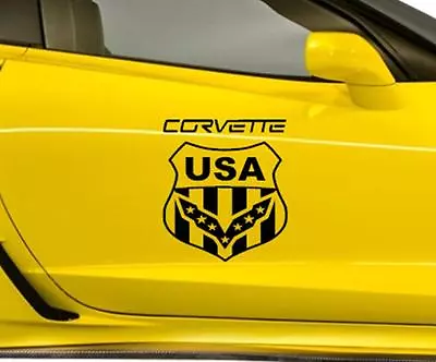 CORVETTE C3 C4 C5 C6 C7 C8 USA FLAG SHIELD Decals 12 X13.5  (Fits Chevy Corvette • $35.95