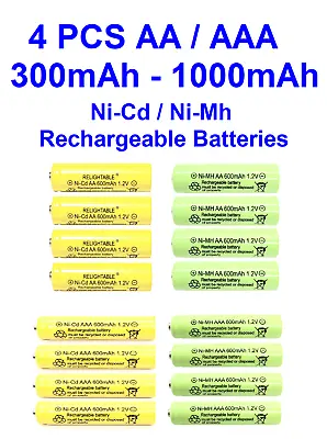 4-PCS 1.2V 300-1000mAh AA / AAA Ni-Cd / Ni-MH Rechargeable Batteries NICD NIMH • $7.99