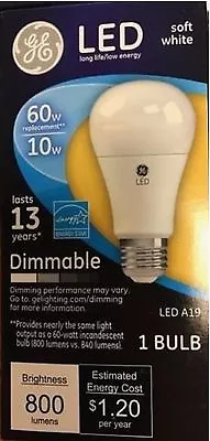 GE LED Light Bulb #67511 10 Watt 800 Lumen A19 Dimmable Bulb (60W Replacement) • $12.15