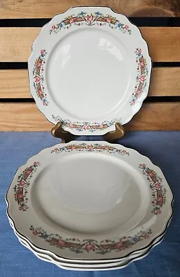 Set Of 4 Lido W.s. George White Flower Rim Silver Rimmed Salad Plates 7.5  2904 • $7.49