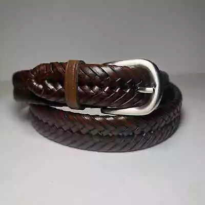 Mens Brown Braided Bonded Leather Belt Size 38 XL Classic • $32