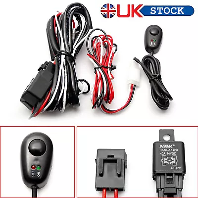 UK 12V LED Work Fog Light Bar Wiring Harness Kit ON/OFF Switch Relay Cable Kits • £13.99