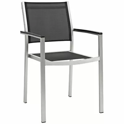 Modway Shore Fabric And Aluminum Outdoor Patio Dining Chair In Silver/Black • $112.99