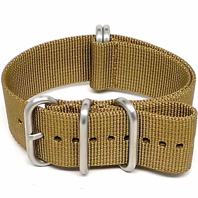 Nylon Military Single Piece Watch Strap - Sand 22mm 5 Ring (Matte Silver Buckle) • $9.99