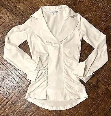 NEW Cabi Long Sleeve Crossover Collared Pleated French Cuff Blouse Top Shirt XS • $39.99