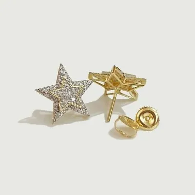 Real Moissanite 1Ct Round Womens Men's Star Stud Earrings 14K Yellow Gold Plated • $100.80