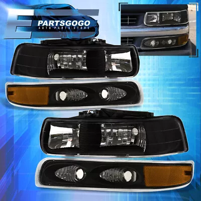 For 99-02 Chevy Silverado / 00-06 Suburban Black Amber Headlights + Bumper Lamps • $53.99